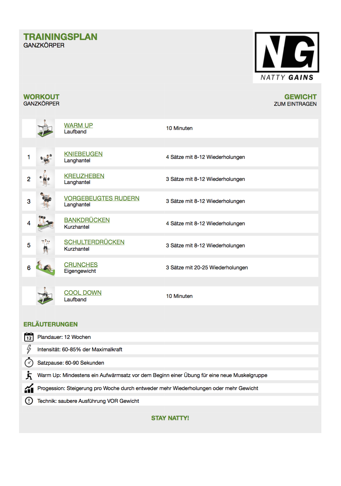 Kostenloser Trainingsplan